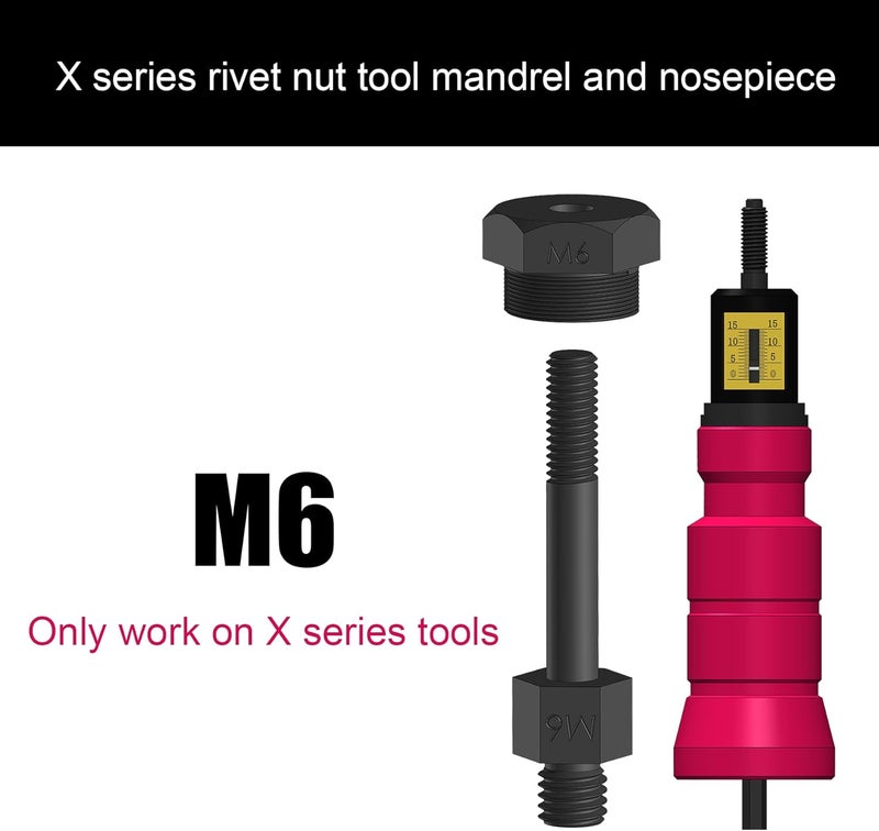 X1S Rivet Nut Drill Adaptor Replacement Mandrel and Nosepiece (M6)